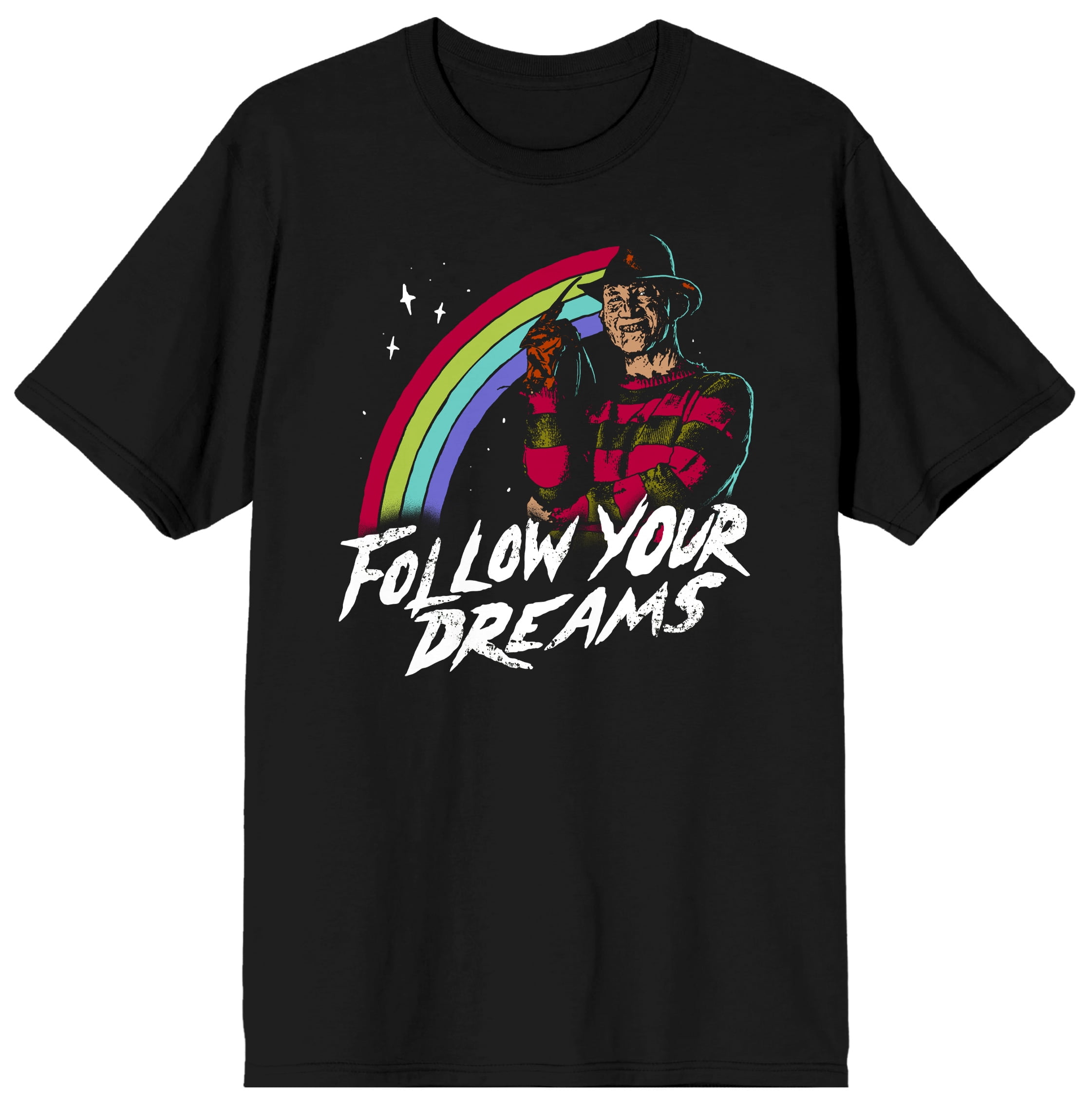 ☺︎ Freddy Krueger Follow Your Dreams Mens Black Graphic Tee-6XL