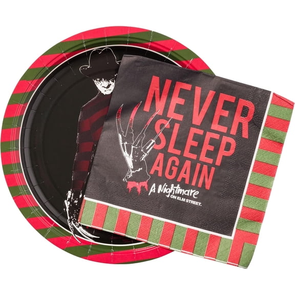 Silver Buffalo Freddy Krueger Freddy Never Sleep Again 32ct Paper Napkin and Plate Party Pack