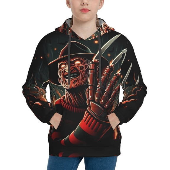 Freddy Krueger Hoodie Lightweight Pullover Halloween Graphic Hooded Sweatshirt for Girls Boys with Pocket Medium