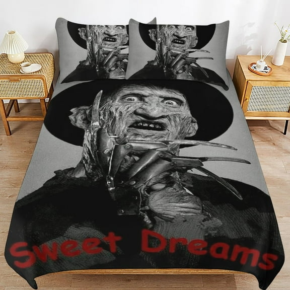 Freddy Krueger Horror Kids 3 Piece Bedding Set, Super Soft Printed Comforter Cover Sets with 1 Duvet Cover and 2 Pillowcase, Bedroom Decor Gifts for Boys Girls Teens Adult 86"x70"