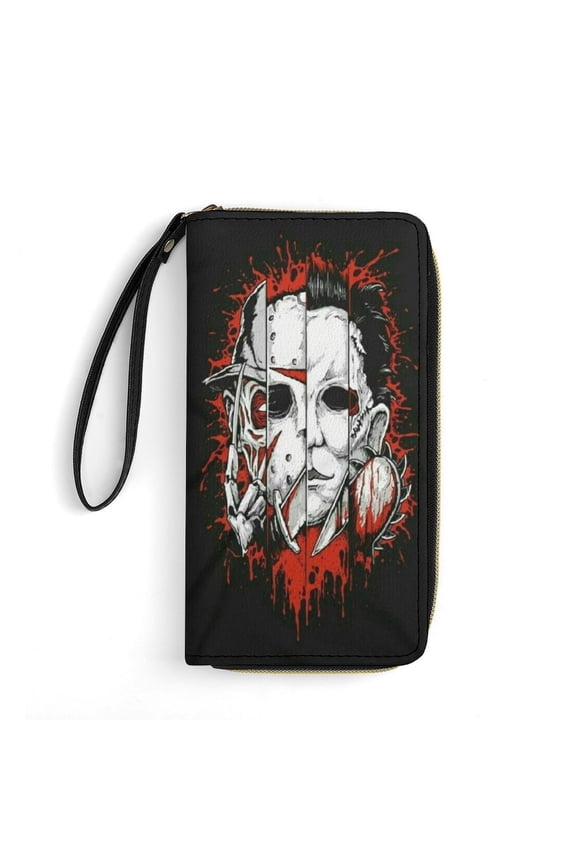 Freddy Krueger Leather Wallet with Wristlet Credit Card Holder Zipper Clutch Stylish Purse for Women Men