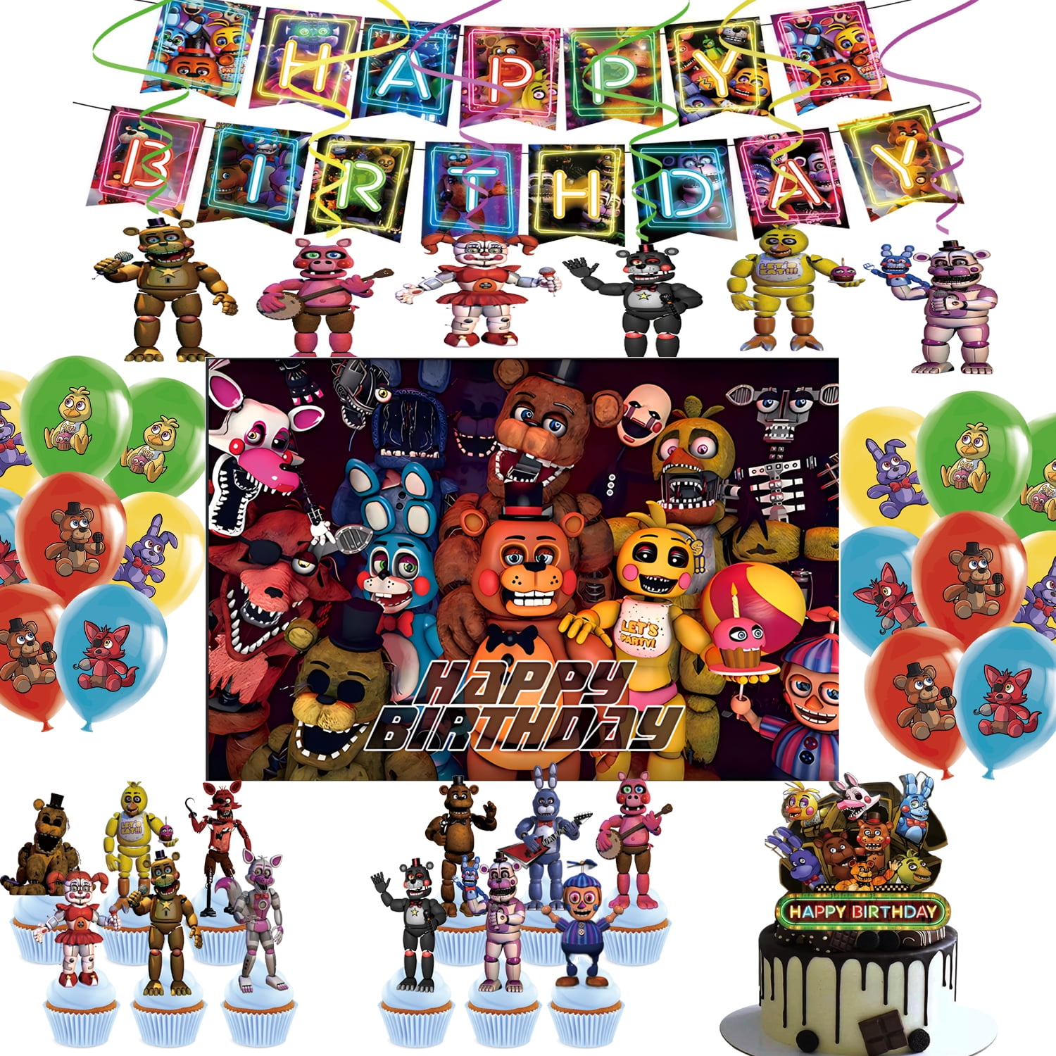 Freddy's Birthday Balloons Decorations Cake Toppers by KEQI