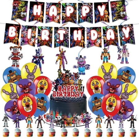 Freddy's Birthday Party Supplies, Freddy's Night Decorations include Banner, Cupcake Cake Toppers, Balloons for Kids Baby Shower Birthday Party Supplies