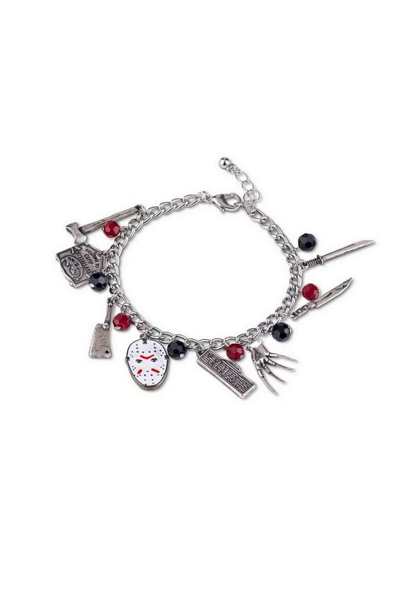 Freddy vs. Jason 15mm Enamel Charm Silver Finish Chain Bracelet Novelty Jewelry