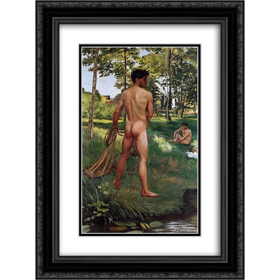 Frederic Bazille 2x Matted 18x24 Black Ornate Framed Art Print 'The Fisherman with a Net'