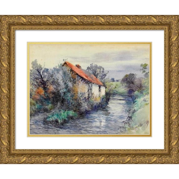 Frederic Charles Vipond Ede 18x14 Gold Ornate Wood Frame and Double Matted Museum Art Print Titled - Landscape with Cottage