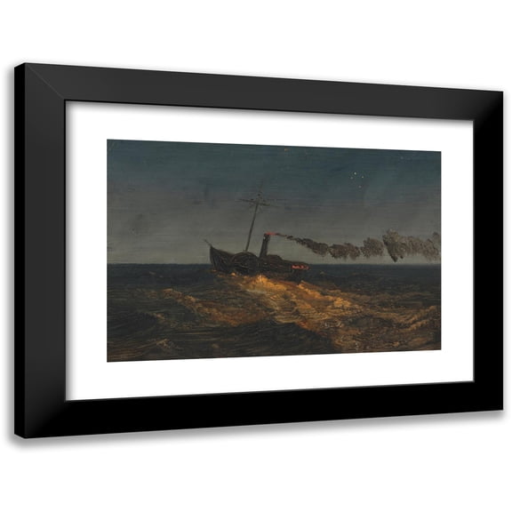 Frederic Edwin Church 14x11 Black Modern Framed Museum Art Print Titled - Paddle Steamer at Dusk (ca. 1853)