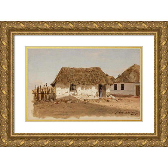 Frederic Edwin Church 14x11 Gold Ornate Wood Frame and Double Matted Museum Art Print Titled - Colombia, Barranquilla, Two Houses (1853)