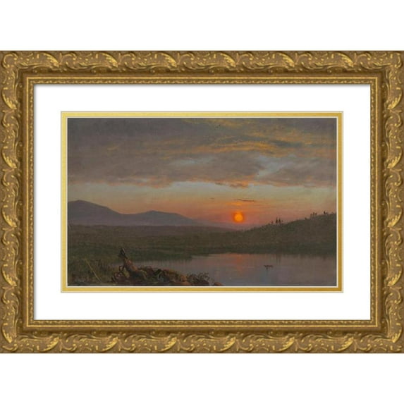 Frederic Edwin Church 14x11 Gold Ornate Wood Frame and Double Matted Museum Art Print Titled - Hudson Valley, New York at Sunset (1870-80)