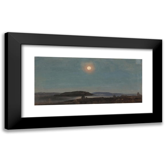 Frederic Edwin Church 18x10 Black Modern Framed Museum Art Print Titled - Sun or Moon Rising Over Porcupine Islands, Bar Harbor (ca. 1860)