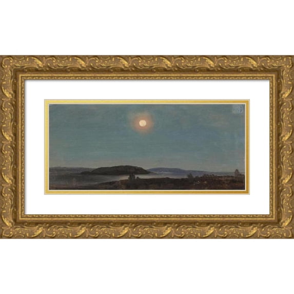 Frederic Edwin Church 18x10 Gold Ornate Wood Frame and Double Matted Museum Art Print Titled - Sun or Moon Rising Over Porcupine Islands, Bar Harbor (ca. 1860)