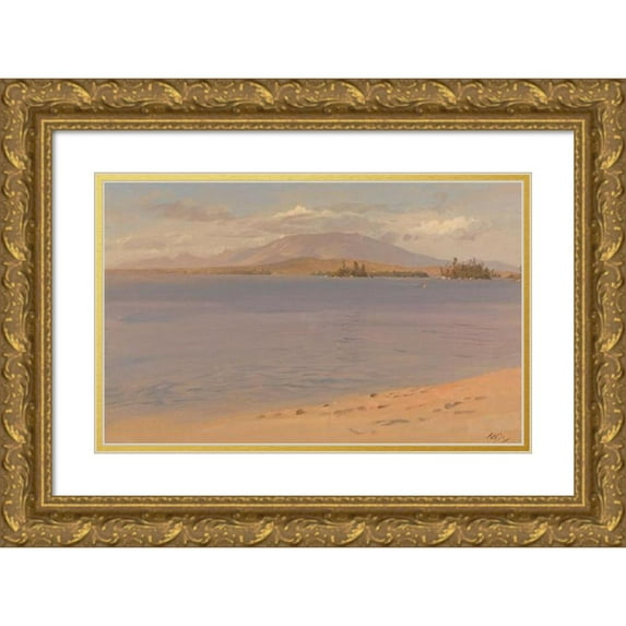 Frederic Edwin Church 18x13 Gold Ornate Wood Frame and Double Matted Museum Art Print Titled - Mount Katahdin from Lake Millinocket