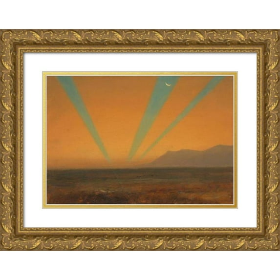 Frederic Edwin Church 18x14 Gold Ornate Wood Frame and Double Matted Museum Art Print Titled - Landscape with Sunset (1860-70)