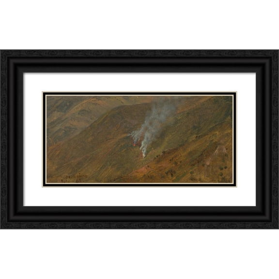 Frederic Edwin Church 24x13 Black Ornate Framed Double Matted Museum Art Print Titled: Mountainside with Brush-Fire (1865)