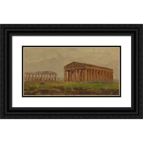 Frederic Edwin Church 24x14 Black Ornate Framed Double Matted Museum Art Print Titled: Paestum, Temple of Neptune (1868)