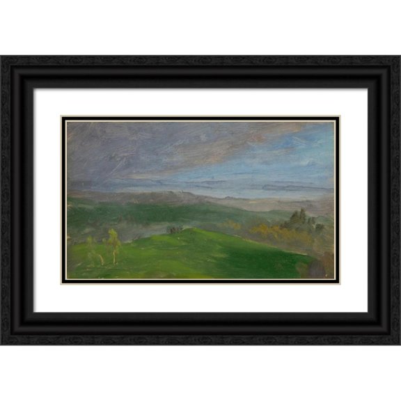 Frederic Edwin Church 24x16 Black Ornate Framed Double Matted Museum Art Print Titled: Summer View, Hudson Valley, New York (1870-80)