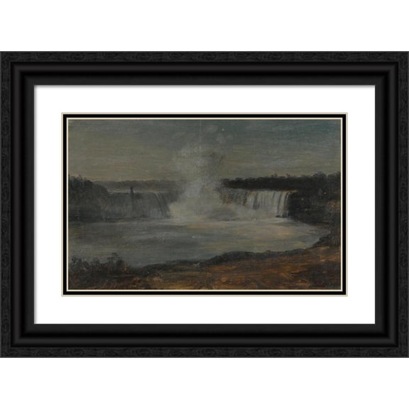 Frederic Edwin Church 24x17 Black Ornate Framed Double Matted Museum Art Print Titled: Niagara Falls in Evening Light (1856)