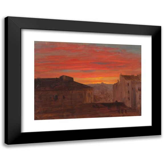 Frederic Edwin Church 24x19 Black Modern Framed Museum Art Print Titled - Rooftops at Sunset from the Pincio, Rome (Late 1868 or Early 1869)