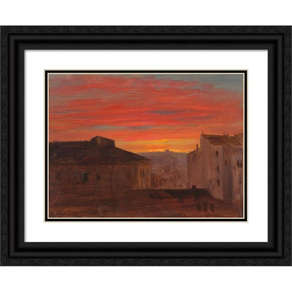 Frederic Edwin Church 24x19 Black Ornate Framed Double Matted Museum Art Print Titled: Rooftops at Sunset from the Pincio, Rome (Late 1868 or Early 1869)