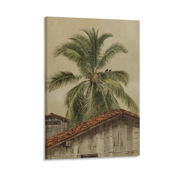 Frederic Edwin Church Painting Art Poster Palm Trees And Housetops Print Canvas Poster Art Poster Canvas Painting Decor Wall Print Photo Gifts Home Modern Decorative Posters 20x30inch(50x75cm)