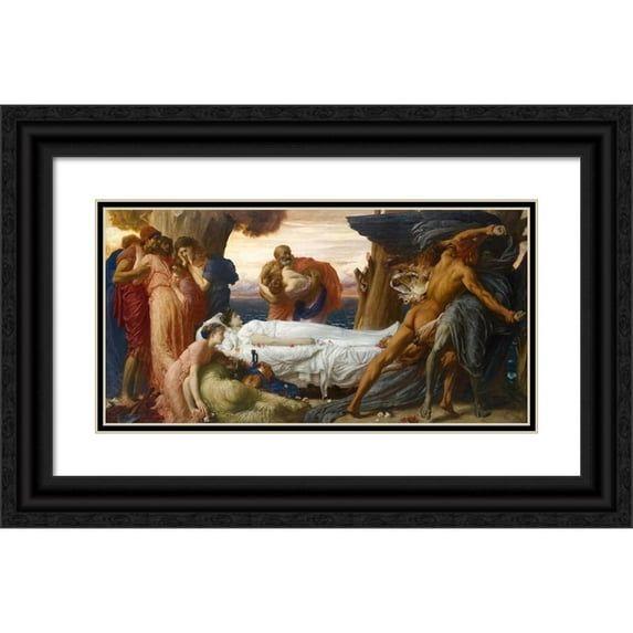Frederic Leighton 14x9 Black Ornate Wood Framed Double Matted Museum Art Print Titled: Hercules Wrestling with Death for the Body of Alcestis (C. 1869-1871)