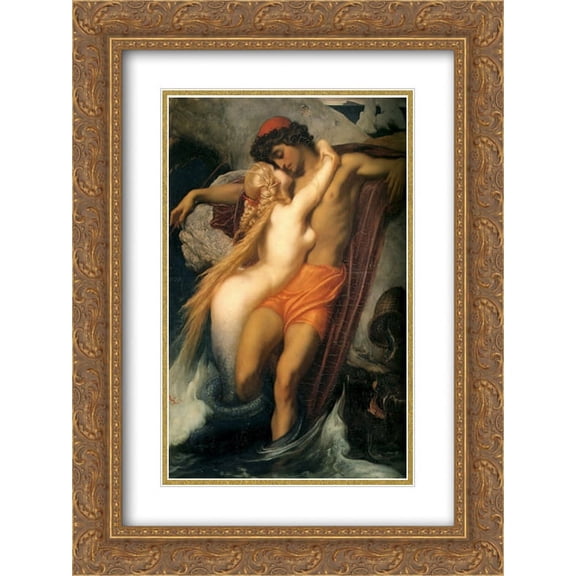 Frederic Leighton 2x Matted 18x24 Gold Ornate Framed Art Print 'The Fisherman and the Syren'