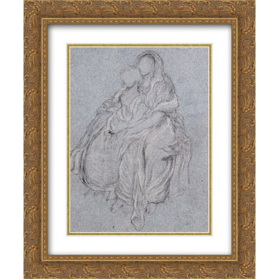 Frederic Leighton 2x Matted 20x24 Gold Ornate Framed Art Print 'Study of Seated Girls watching the festive procession'