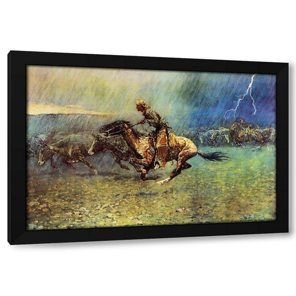 Frederic Remington 14x11 Black Modern Wood Framed Wall Art Titled - The Stampede