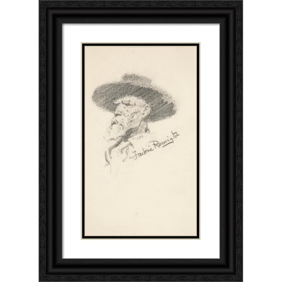 Frederic Remington 16x24 Black Ornate Framed Double Matted Museum Art Print Titled: Head of a Man