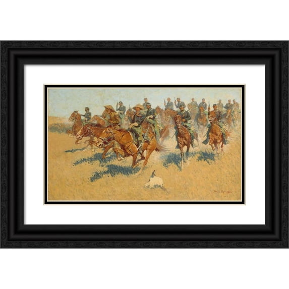 Frederic Remington 18x12 Black Ornate Wood Framed Double Matted Museum Art Print Titled - On the Southern Plains (1907)