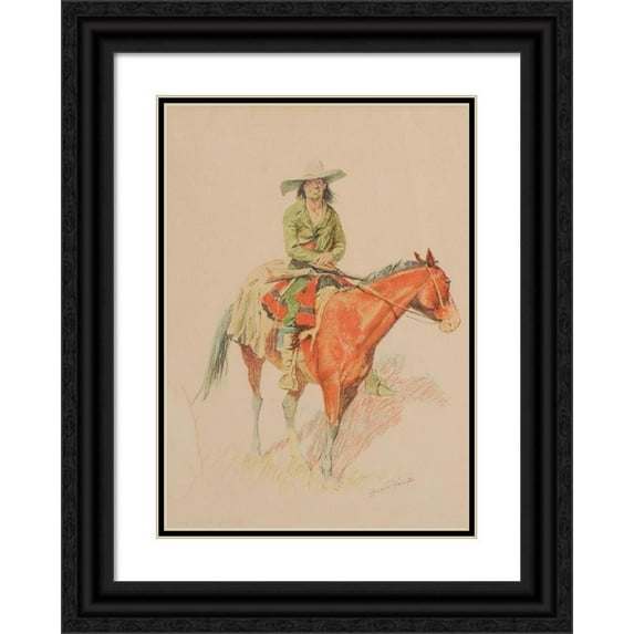 Frederic Remington 18x24 Black Ornate Framed Double Matted Museum Art Print Titled: Old Ramon (1901)