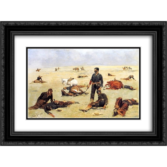 Frederic Remington 2x Matted 24x18 Black Ornate Framed Art Print 'What an Unbranded Cow Has Cost'