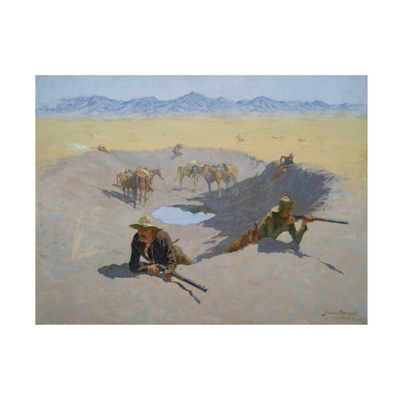 Frederic Remington 'Fight For The Waterhole' Canvas Art
