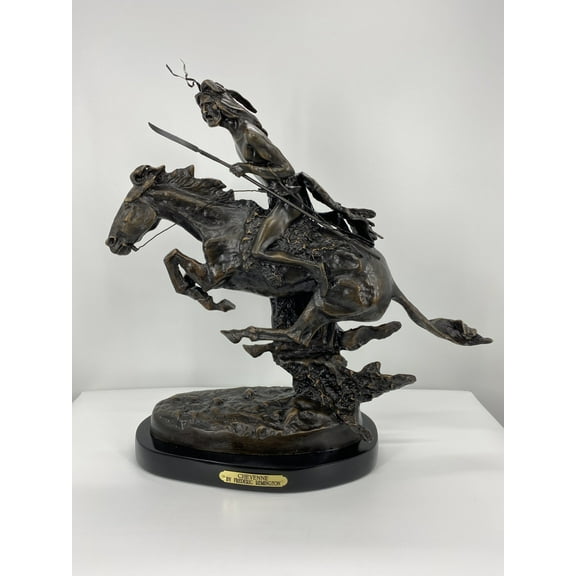 Frederic Remington Solid American Bronze Statue "Cheyenne" medium size 11.5"H x 11"L x 5"W