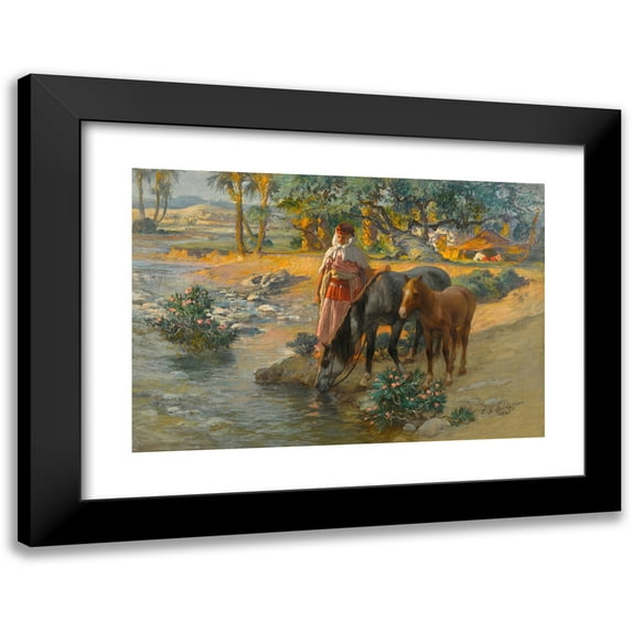 Frederick Arthur Bridgman 14x11 Black Modern Framed Museum Art Print Titled - Watering the Horses (1921)
