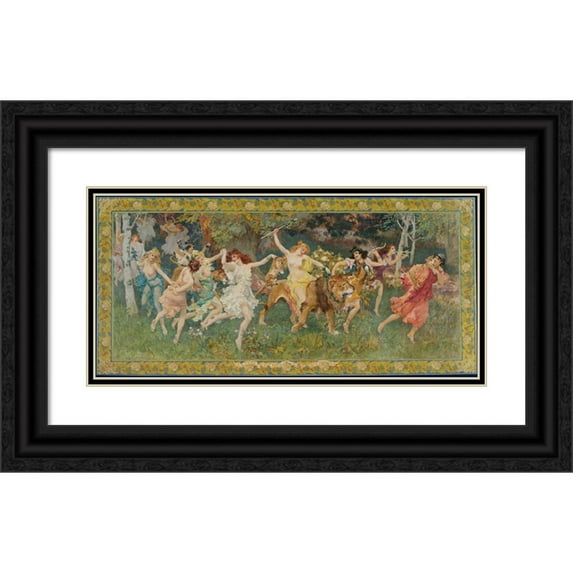 Frederick Arthur Bridgman 14x9 Black Ornate Wood Framed Double Matted Museum Art Print Titled: The Festival of Woods, Les Bacchantes