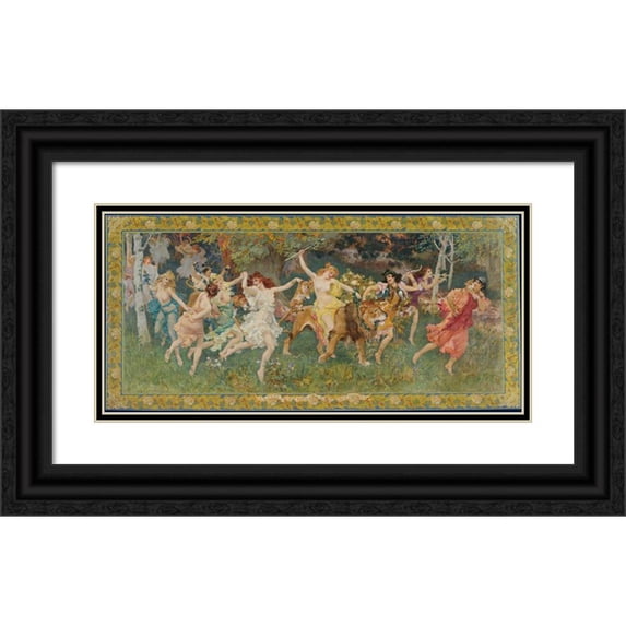 Frederick Arthur Bridgman 18x11 Black Ornate Wood Framed Double Matted Museum Art Print Titled - The Festival of Woods, Les Bacchantes
