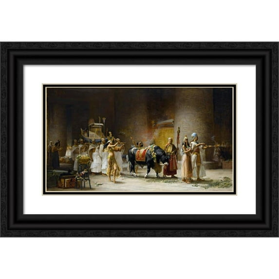 Frederick Arthur Bridgman 18x12 Black Ornate Wood Framed Double Matted Museum Art Print Titled - The Procession of the Bull Apis (1879)