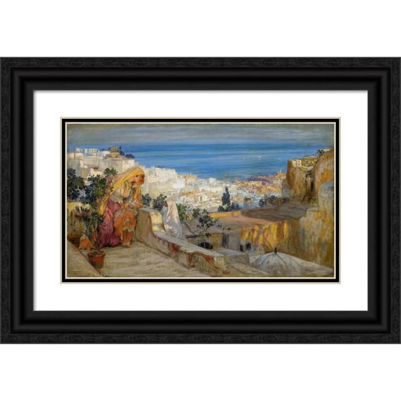 Frederick Arthur Bridgman 24x15 Black Ornate Framed Double Matted Museum Art Print Titled: Arab Women on a Rooftop, Algiers Beyond