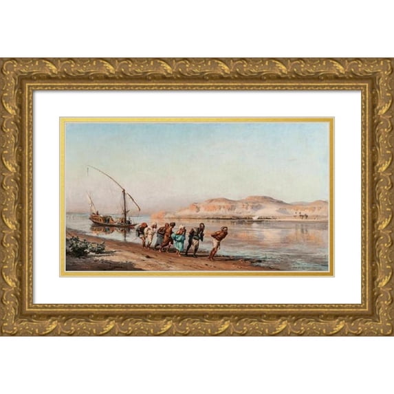 Frederick Arthur Bridgman 24x16 Gold Ornate Framed and Double Matted Museum Art Print Titled - Towing on the Nile (1875)