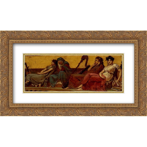 Frederick Arthur Bridgman 2x Matted 24x14 Gold Ornate Framed Art Print 'Design for the decoration of an Aeolian Harp'