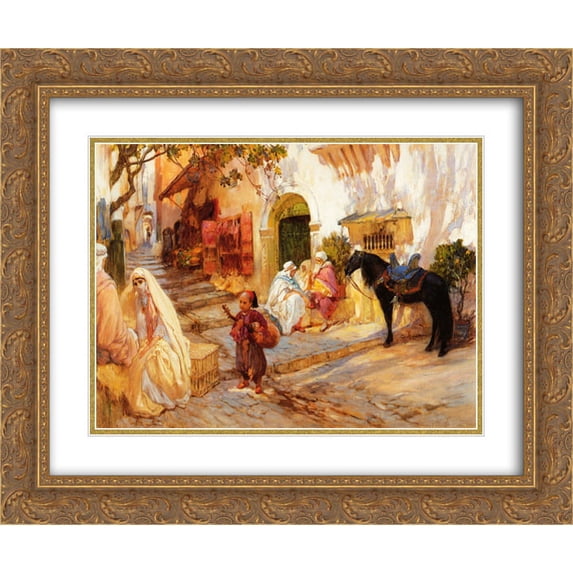 Frederick Arthur Bridgman 2x Matted 24x20 Gold Ornate Framed Art Print 'A Street in Algeria'