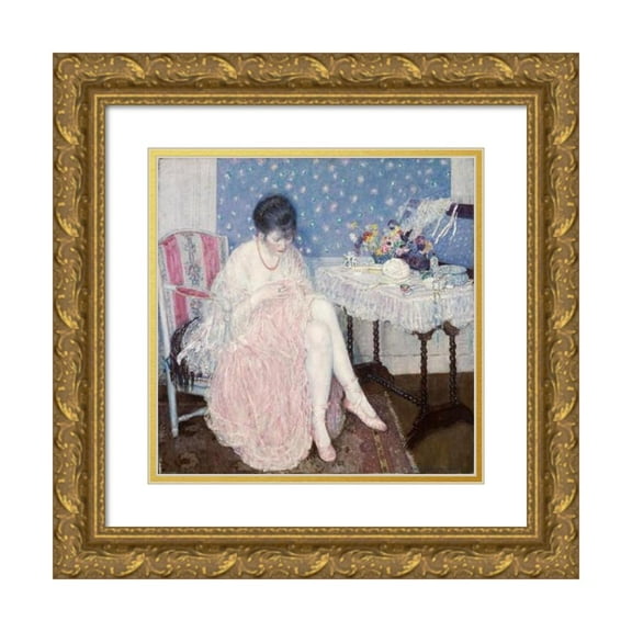 Frederick Carl Frieseke 12x12 Gold Ornate Wood Frame and Double Matted Museum Art Print Titled - Torn Lingerie (1915)