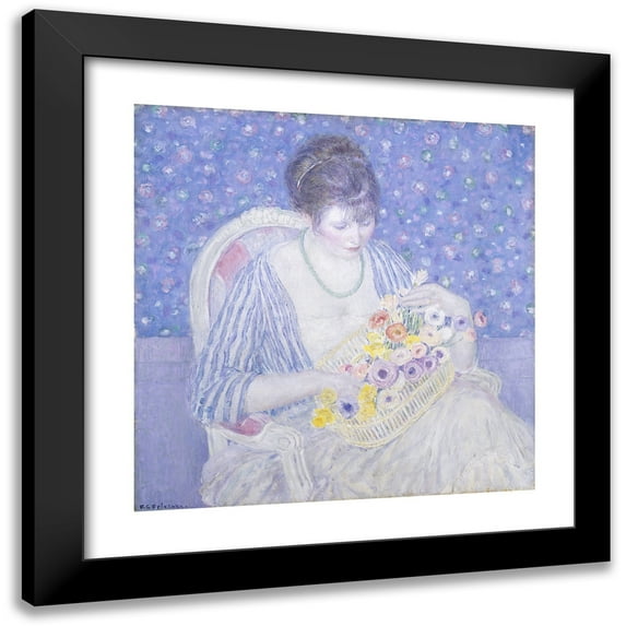 Frederick Carl Frieseke 15x15 Black Modern Framed Museum Art Print Titled - The Basket of Flowers (C. 1913-1917)