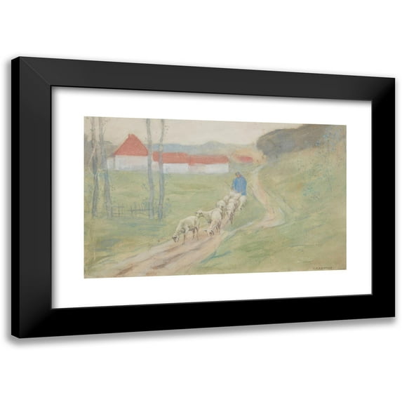 Frederick Carl Frieseke 24x16 Black Modern Framed Museum Art Print Titled - Leading the Sheep
