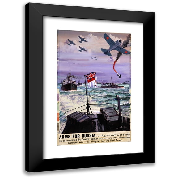 Frederick Donald Blake 11x14 Black Modern Framed Museum Art Print Titled - Arms for Russia - a Great Convoy of British Ships Escorted by Soviet Fighters Sails into Murmansk Harbour with Vital Supplies