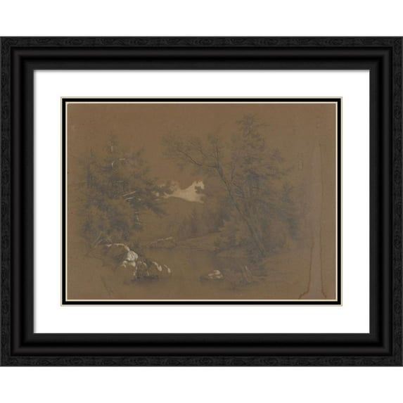 Frederick Frank Durand 14x11 Black Ornate Wood Framed Double Matted Museum Art Print Titled: Landscape with Lake, Bolton, Ny