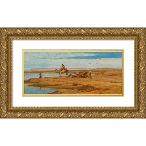 Frederick Goodall 14x8 Gold Ornate Wood Frame and Double Matted Museum Art Print Titled - Waiting for the Dahabeah (1896)