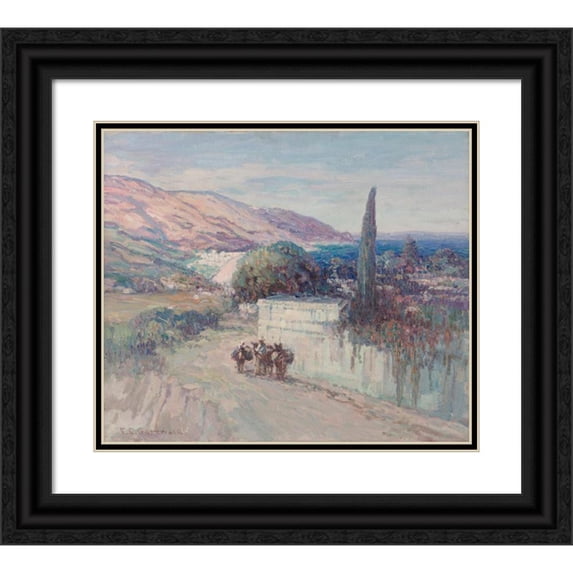 Frederick Gottwald 14x12 Black Ornate Wood Framed Double Matted Museum Art Print Titled: Italian Landscape (Early 1900s)