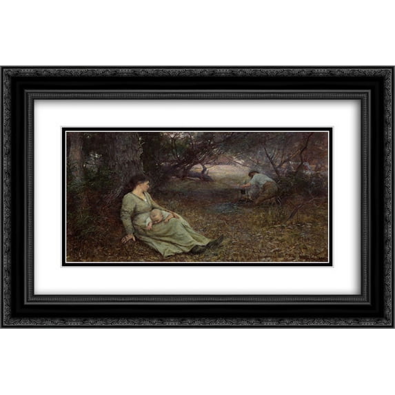 Frederick McCubbin 2x Matted 24x16 Black Ornate Framed Art Print 'On the wallaby track'